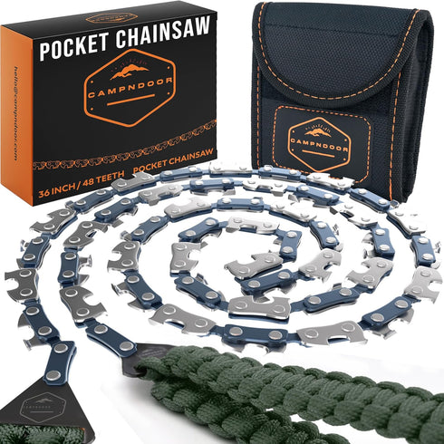 Pocket Chainsaw with Paracord Handles - Army Green 65Mn Heavy Duty Steel Pocket Saw - 48 Teeth Survival Saw - Hand Chain Saw - Cable Saw - Camp Sa...